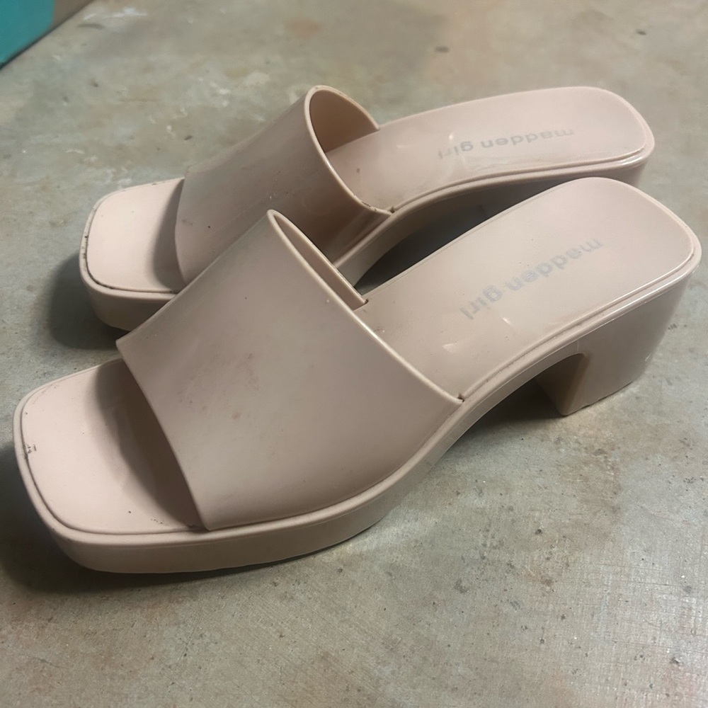 madden girl Cream Block Heel Sandals